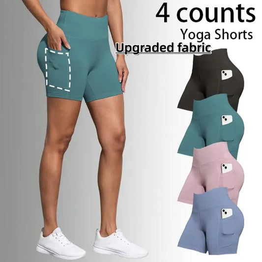 Women'S Pocket Biker Shorts High Waist Tummy Control with Elasticity Gym Yoga Workout Shorts 3/4 Pack Assorted Colors for Cycling and Fitness
